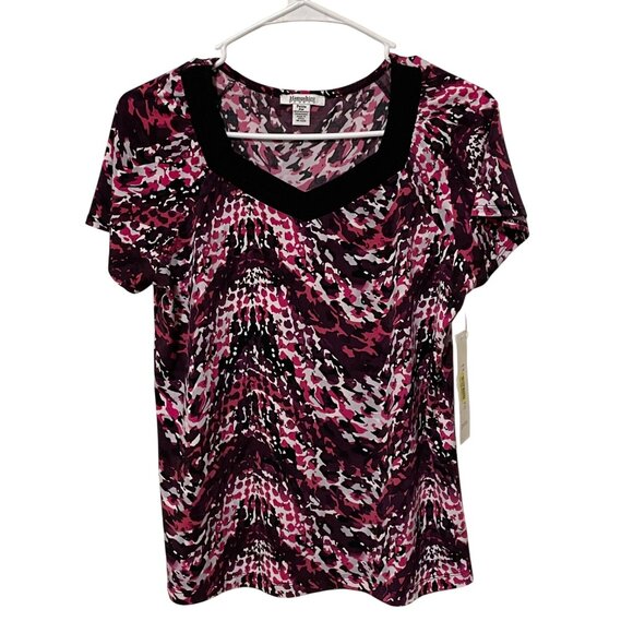 NWT Hampshire Studio Petite PM Short Sleeve Multicolor Abstract Print Top With B - Picture 1 of 6